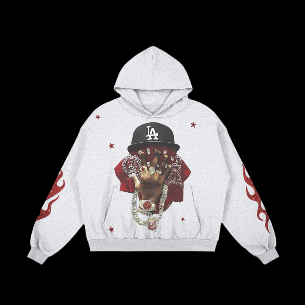 Red Flames Prints Headscarf Character Hoodie