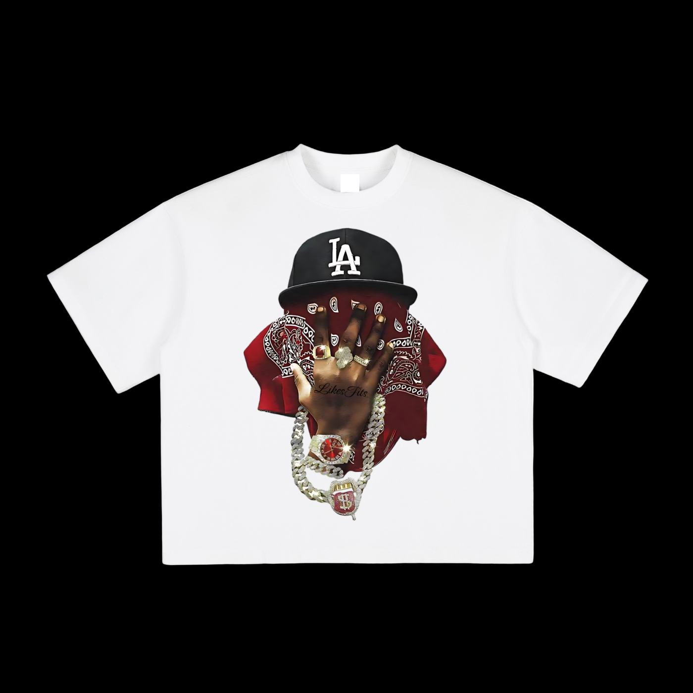 Red Flames Prints Headscarf Character Tee