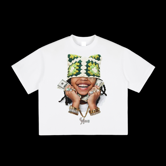Green & White Kitty Hat Tee