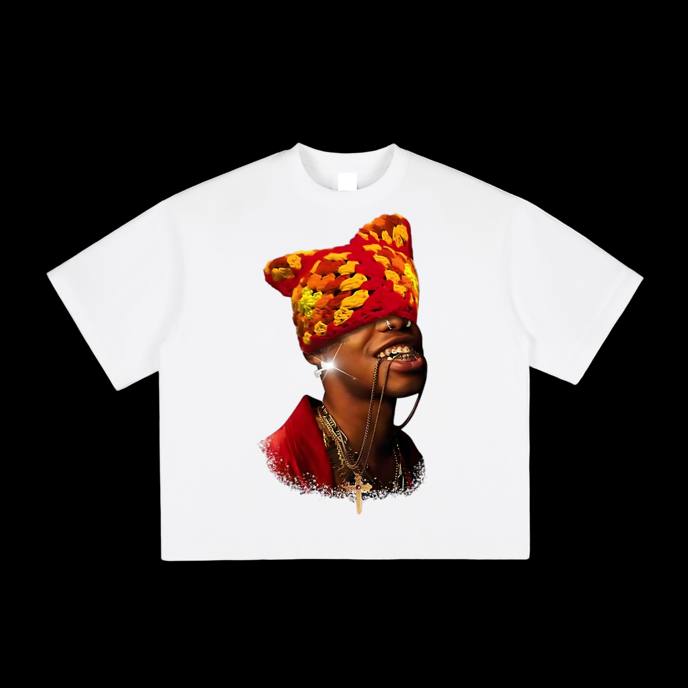 Red & Yellow Kitty Hat Print Tee