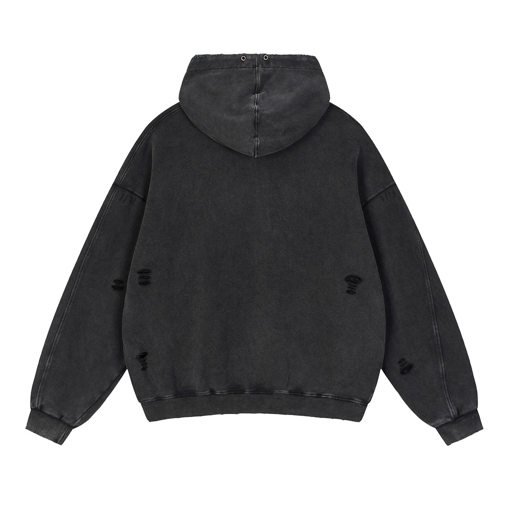 Snow Washed Distressed Panel Pocket Hoodie
