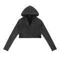 Vintage Washed Cropped V-Neck Hoodie