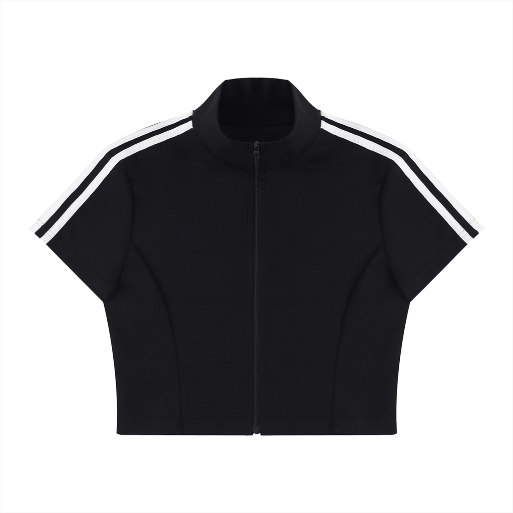 Cropped Full Zip Short Sleeve T-Shirt