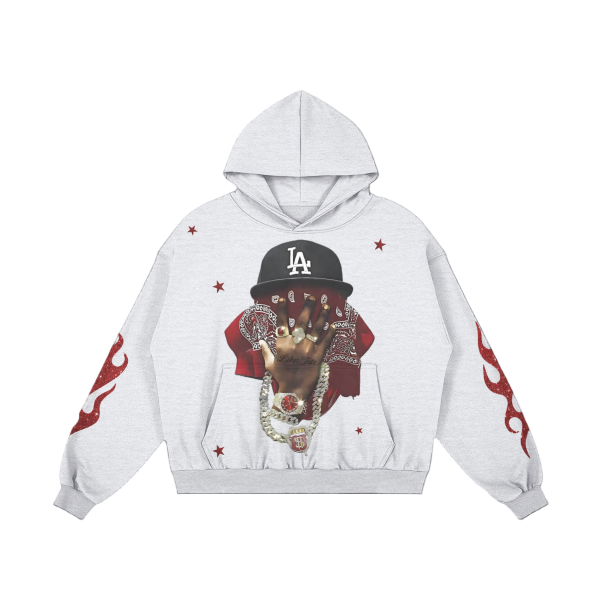 Red Flames Prints Headscarf Character Hoodie