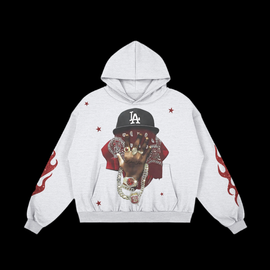 Red Flames Prints Headscarf Character Hoodie