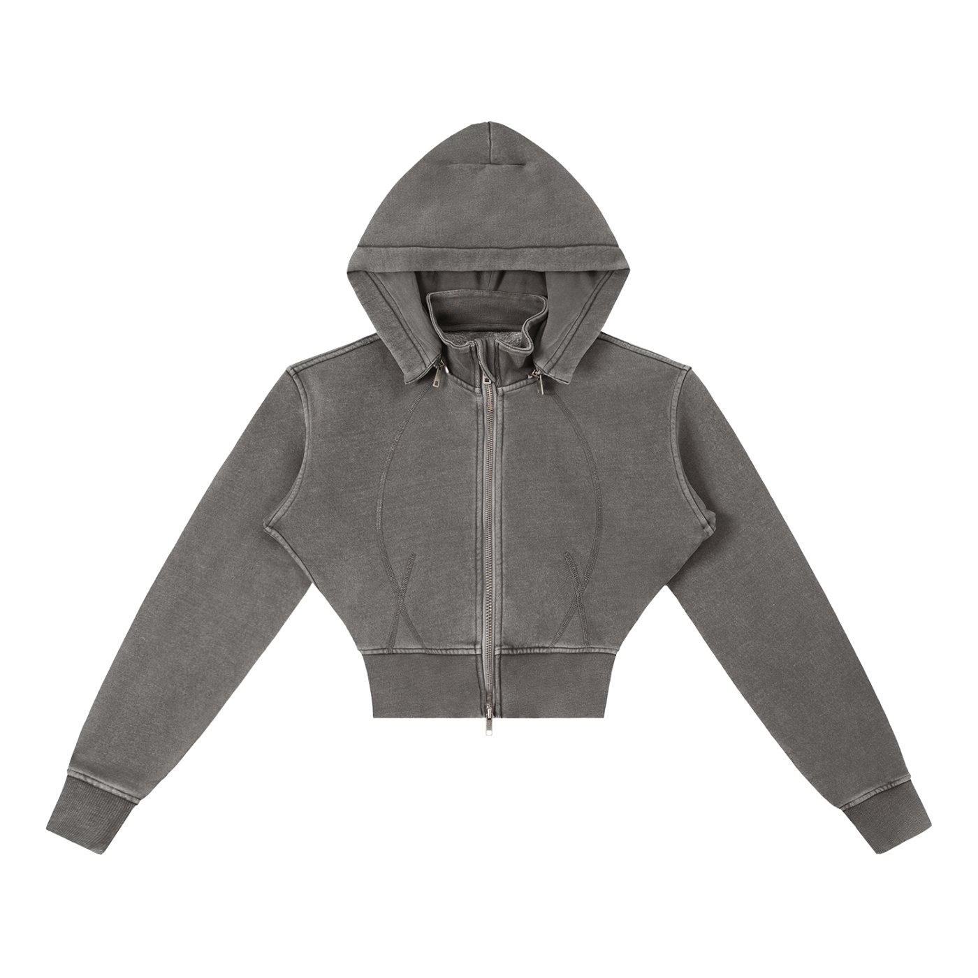 Cropped Fleece Zip Up Hoodie