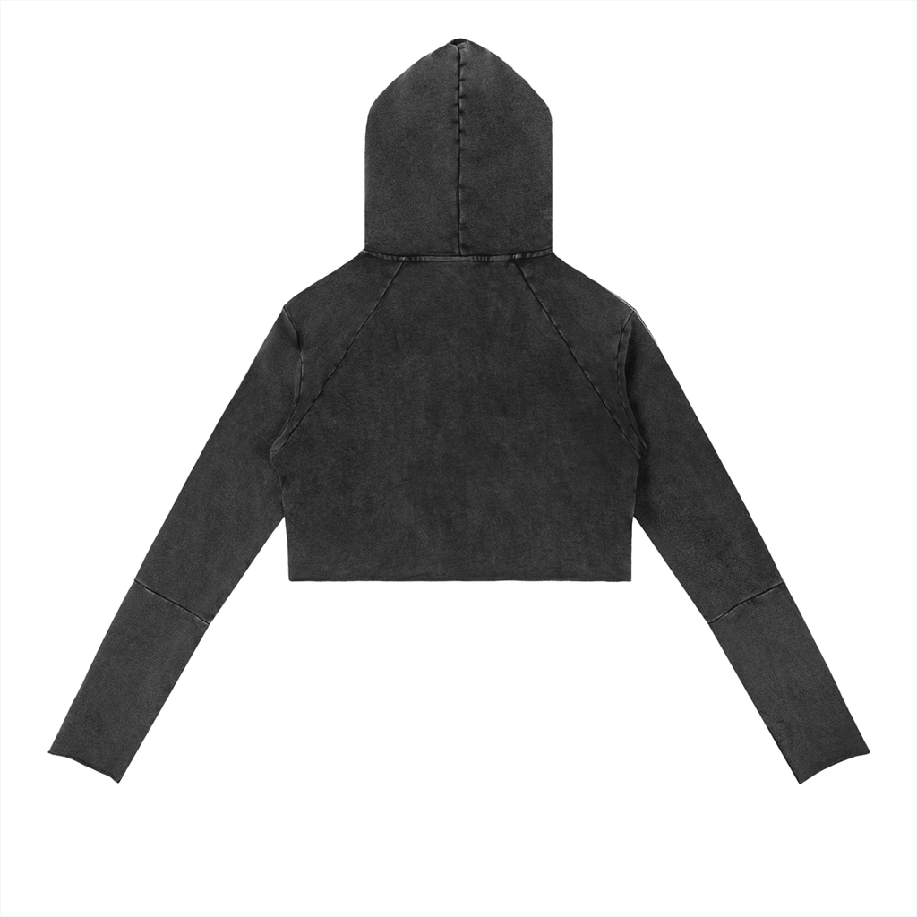 Vintage Washed Cropped V-Neck Hoodie