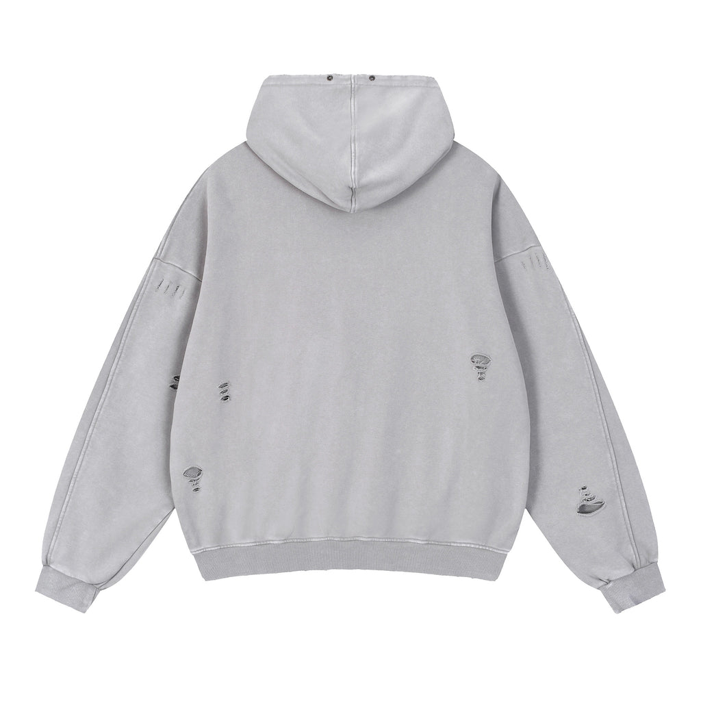 Snow Washed Distressed Panel Pocket Hoodie