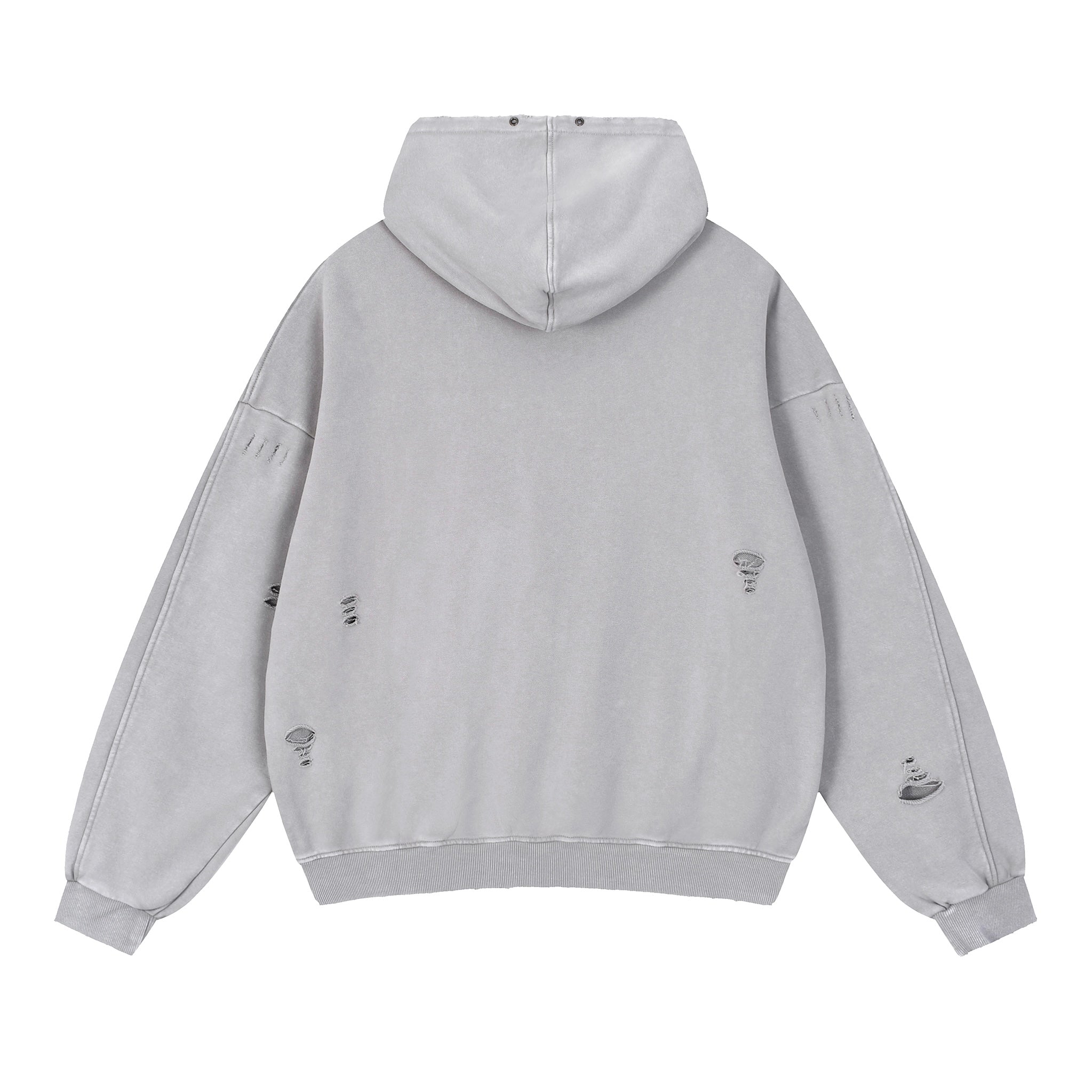 Snow Washed Distressed Panel Pocket Hoodie