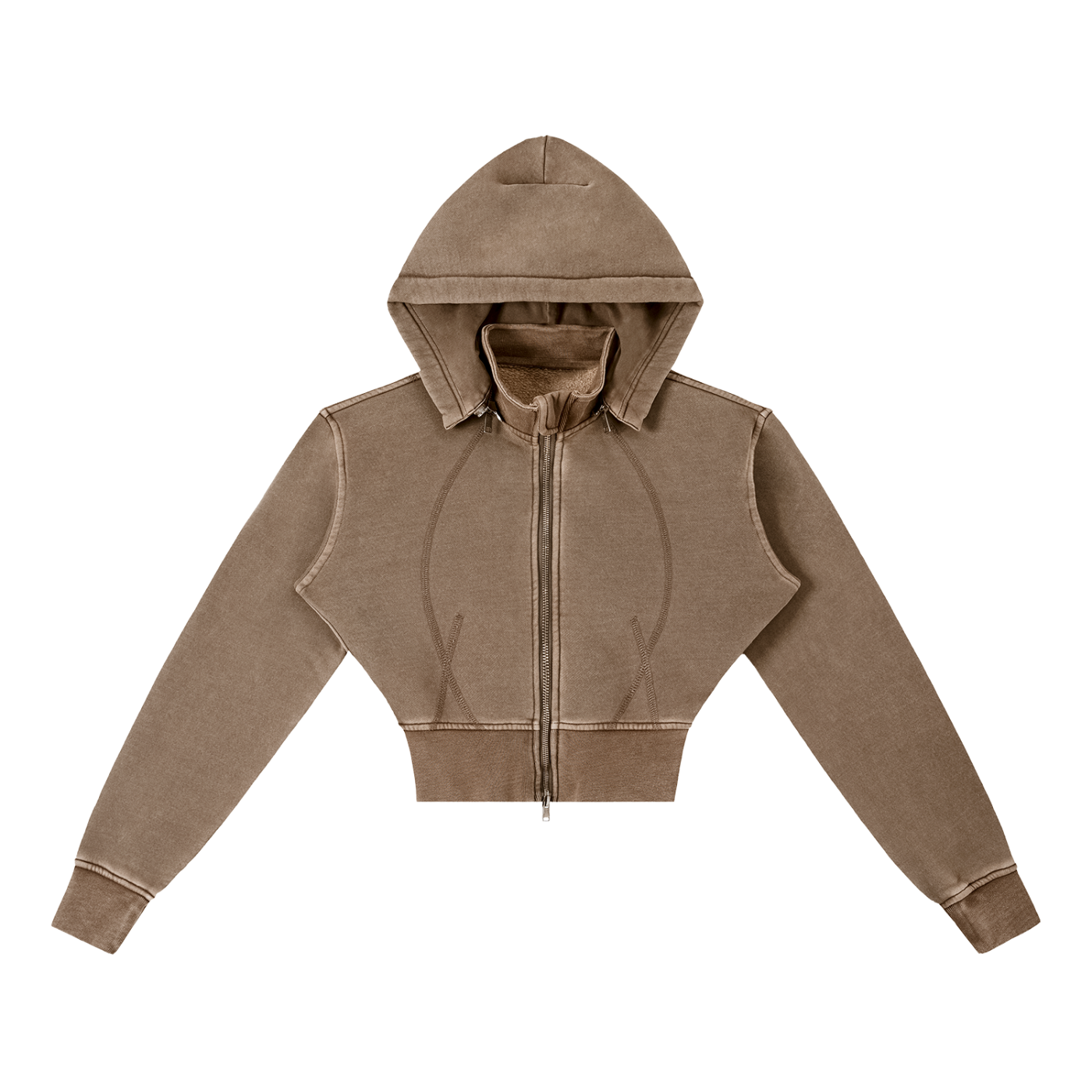 Cropped Fleece Zip Up Hoodie