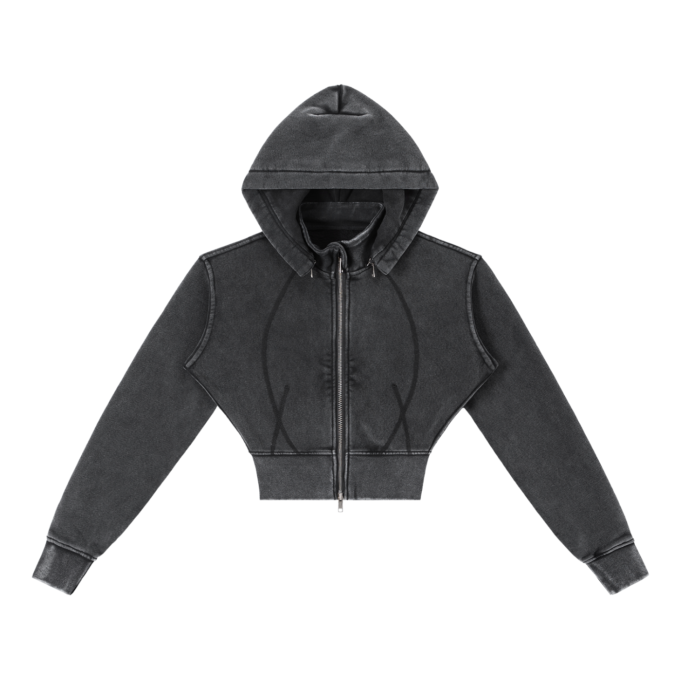 Cropped Fleece Zip Up Hoodie