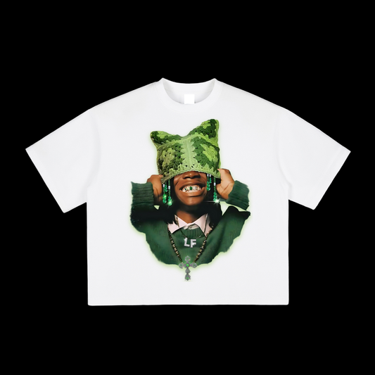 Green Kitty Hat Print Tee