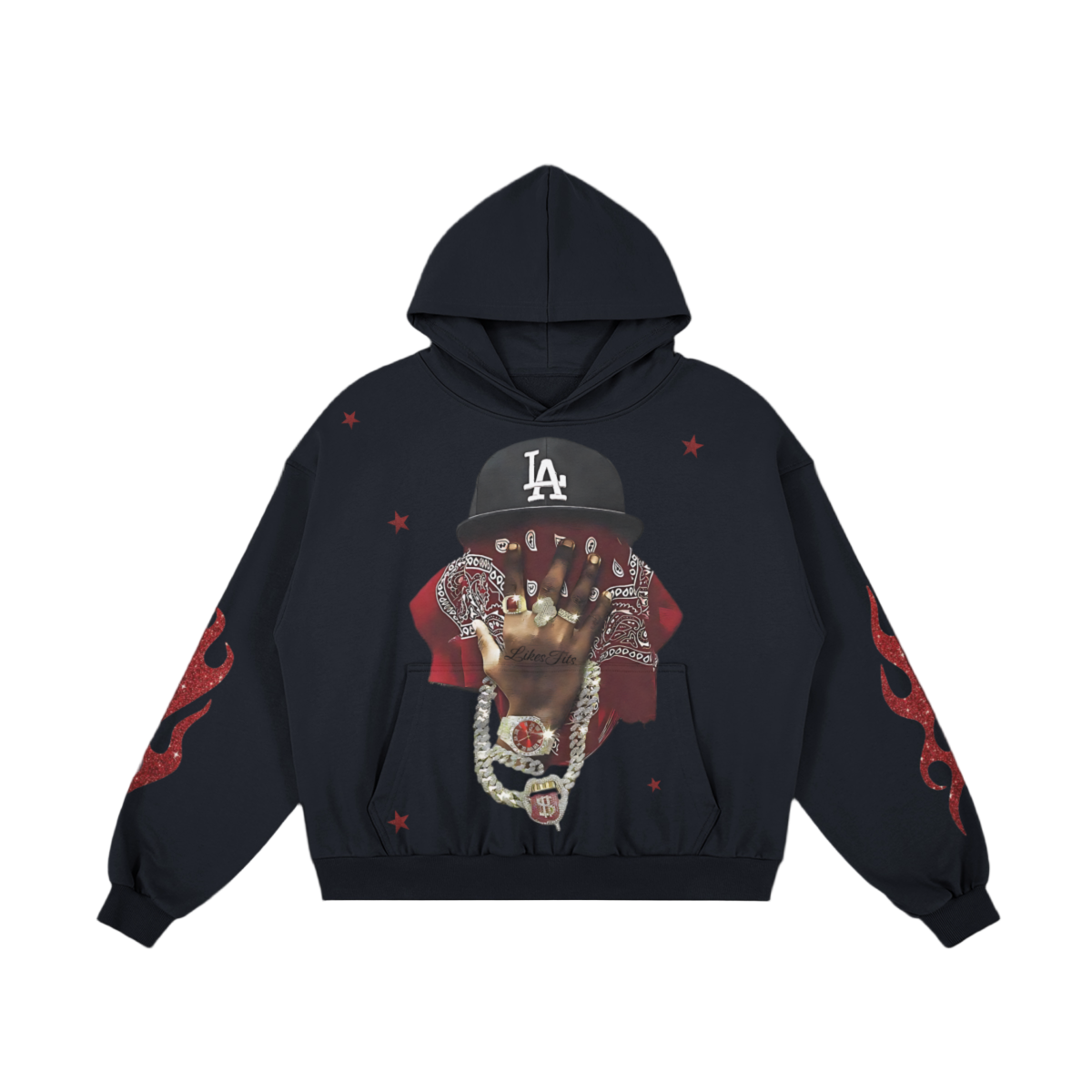 Red Flames Prints Headscarf Character Hoodie