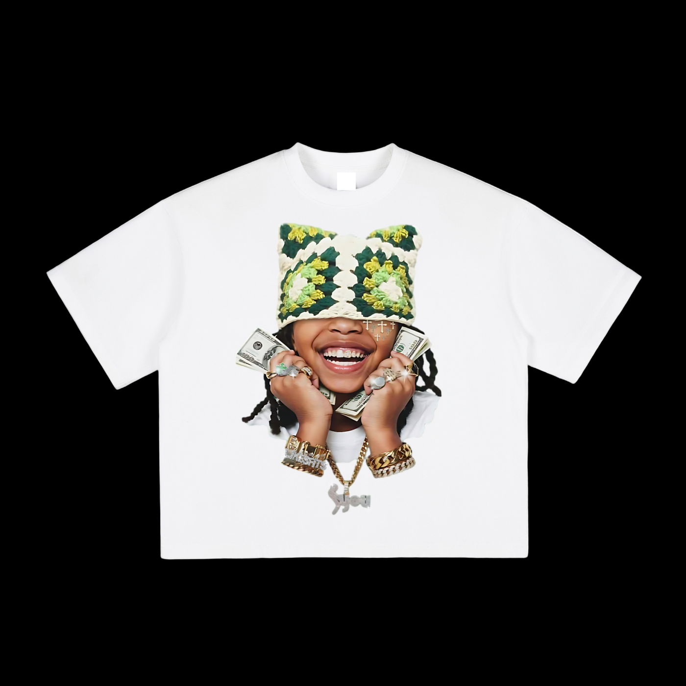 Green & White Kitty Hat Tee