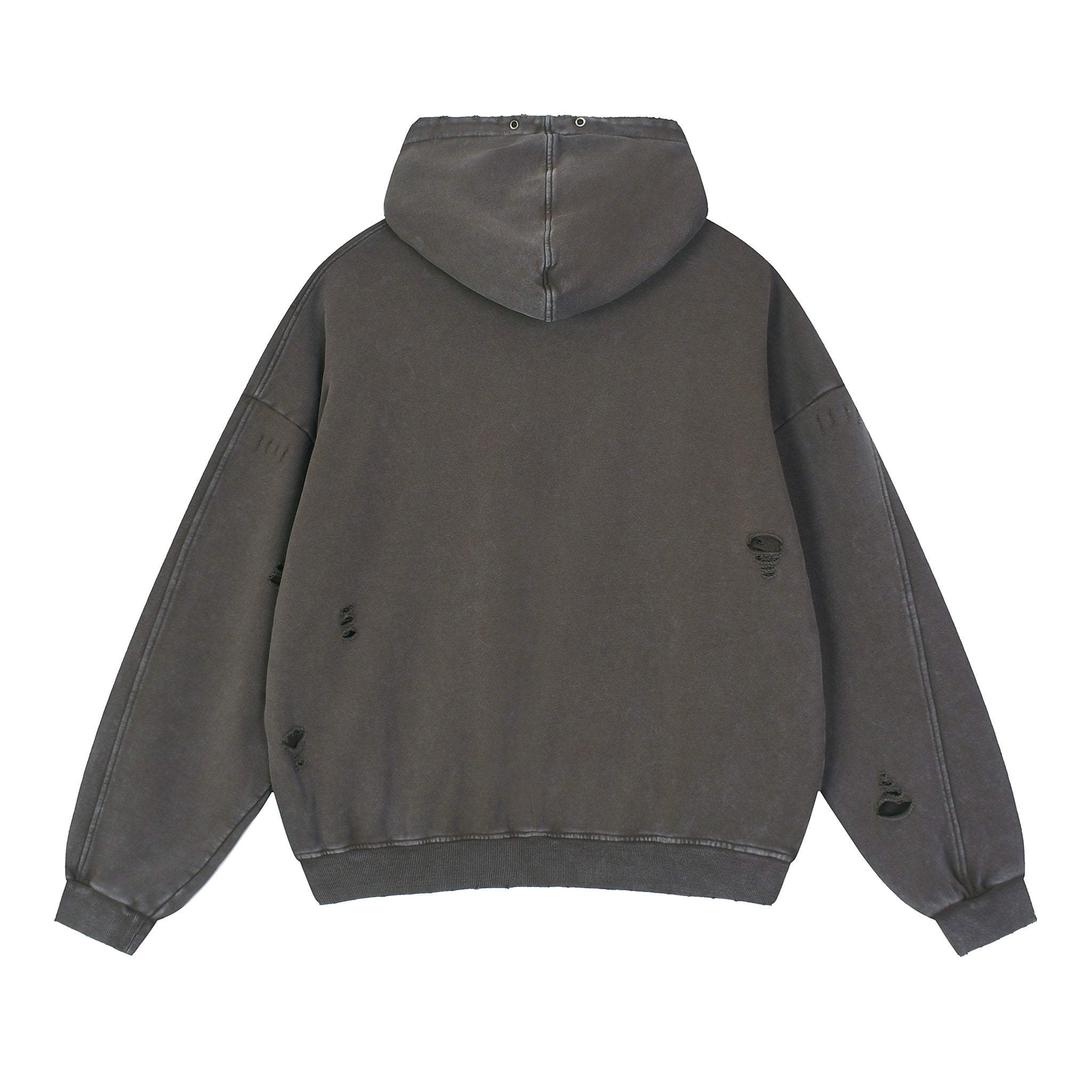Snow Washed Distressed Panel Pocket Hoodie