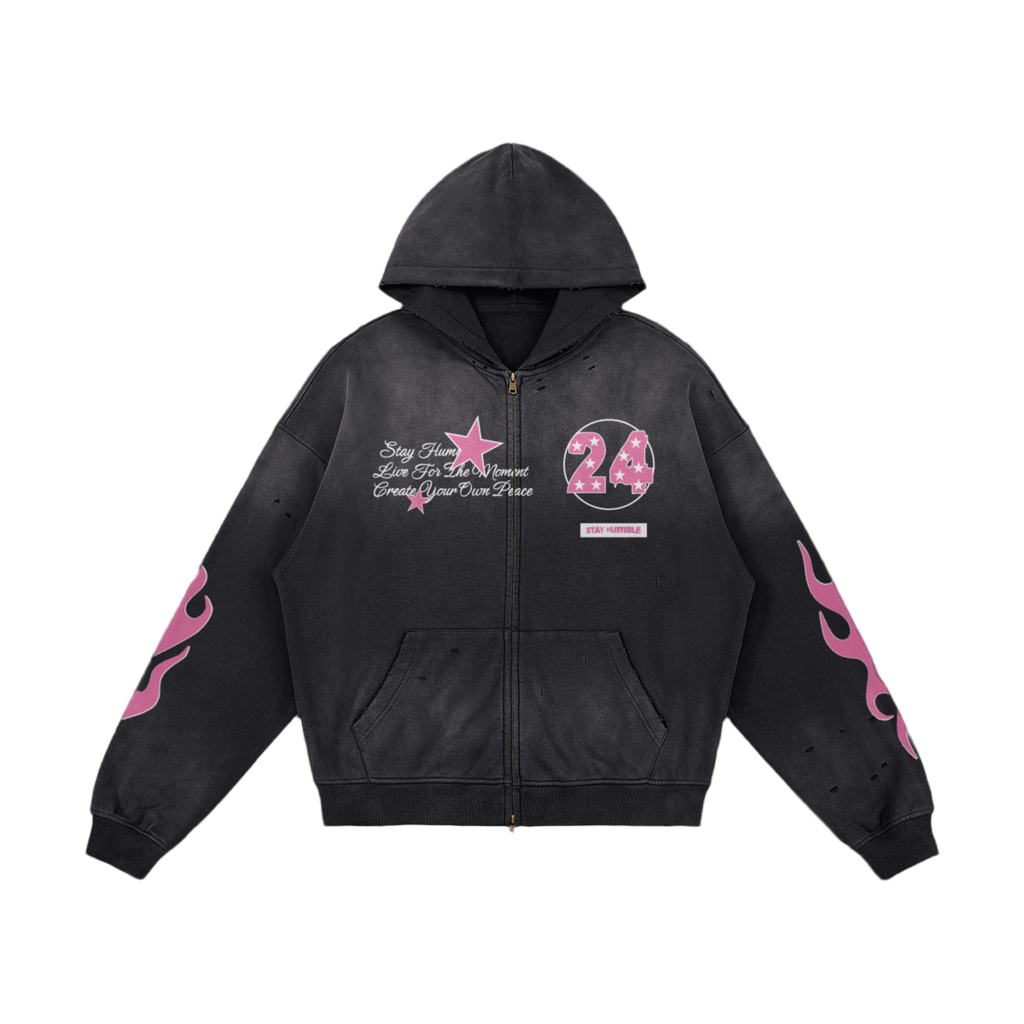 Pink 24 Zip Up Hoodie