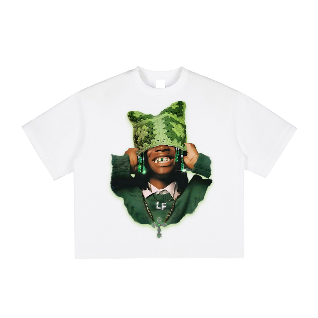 Green Kitty Hat Print Tee