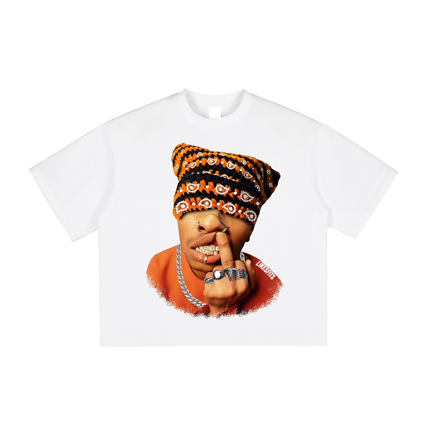 Orange Kitty Hat Print Tee