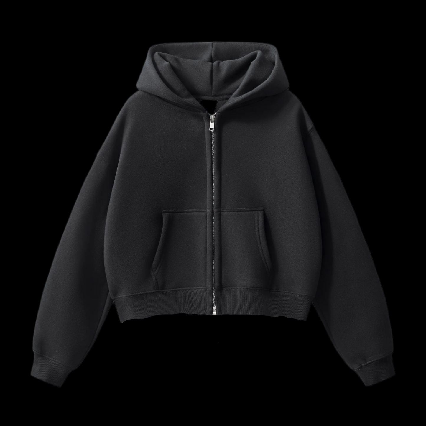 Fleeced Zip Up Cropped Hoodie