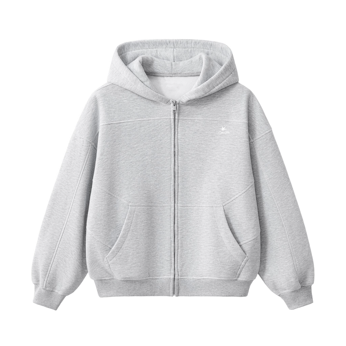 Contrast Stitched Boxy Fleece Zip Hoodie