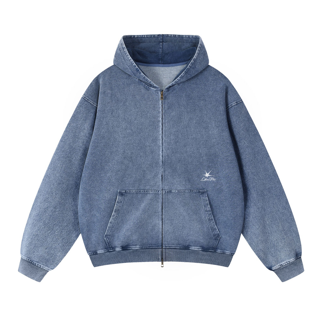 Snow Wash Oversized Zip-Up Hoodie