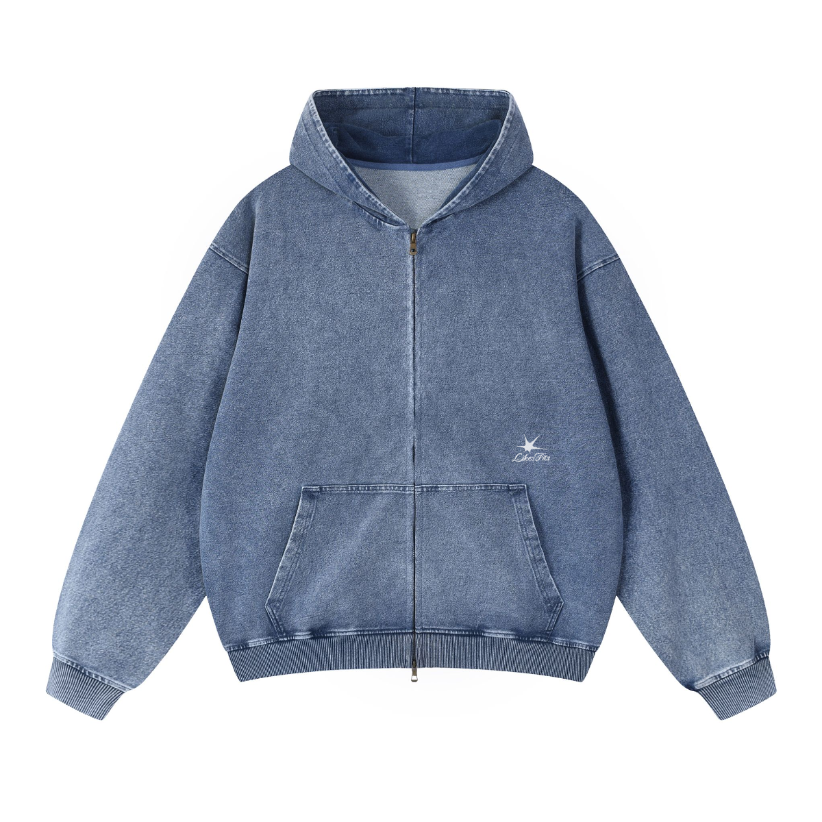 Snow Wash Oversized Zip-Up Hoodie