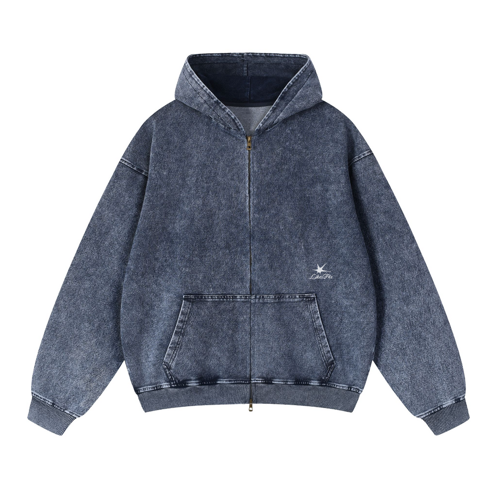 Snow Wash Oversized Zip-Up Hoodie