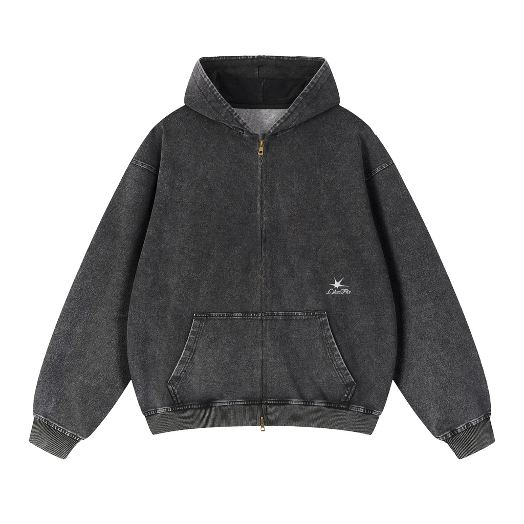 Snow Wash Oversized Zip-Up Hoodie