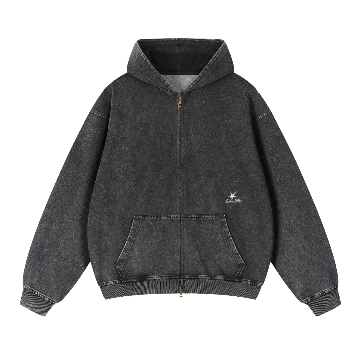 Snow Wash Oversized Zip-Up Hoodie