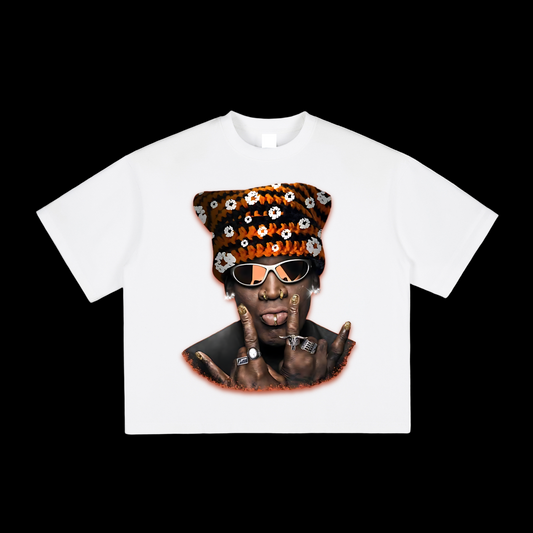 Orange & Black Kitty Hat Print Tee