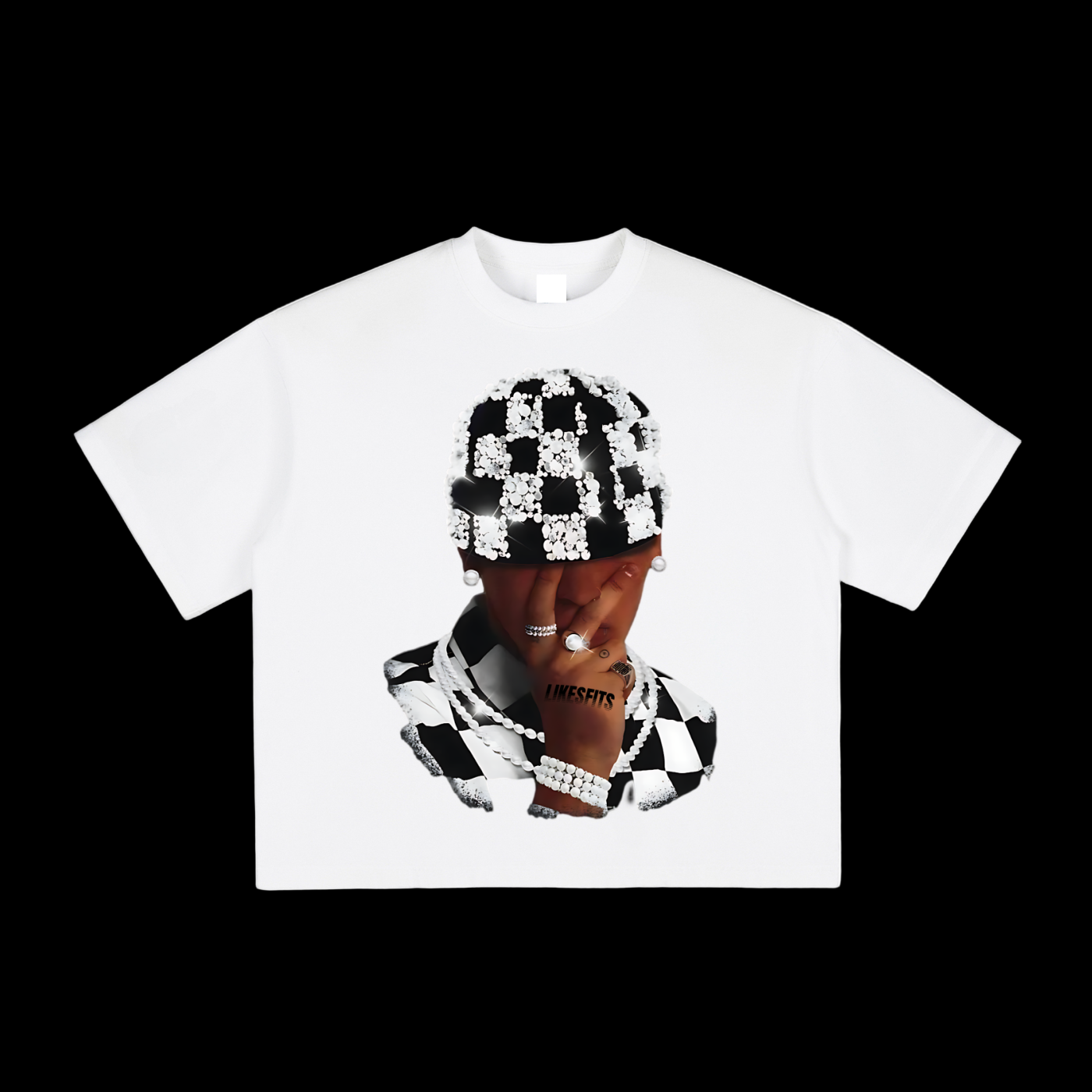Black & White Squares Hat Print Tee