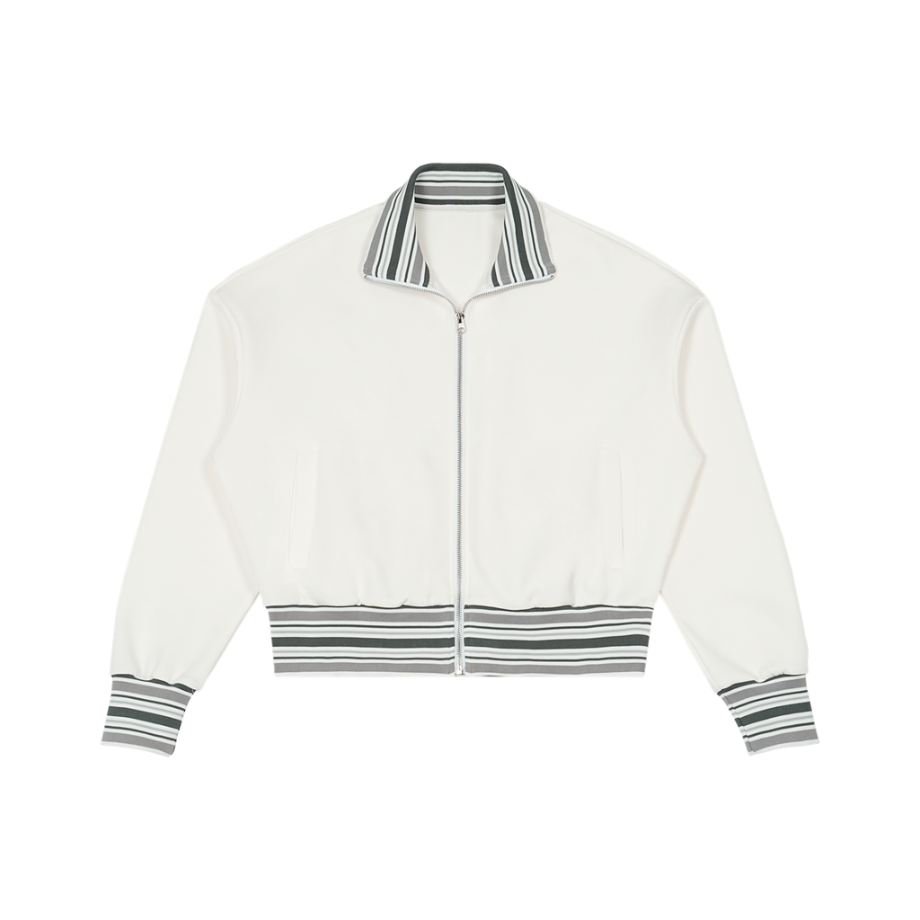 Striped Rib Collar Zip Jacket