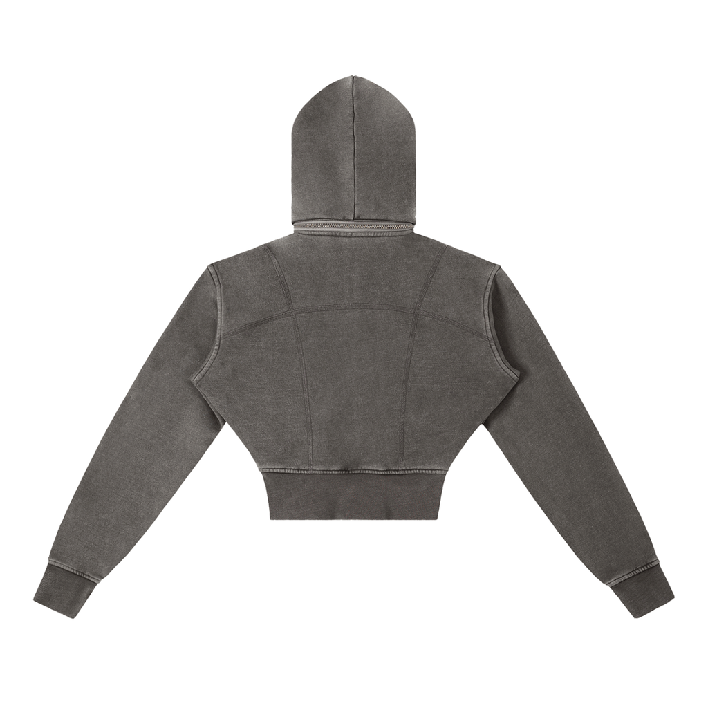 Cropped Fleece Zip Up Hoodie
