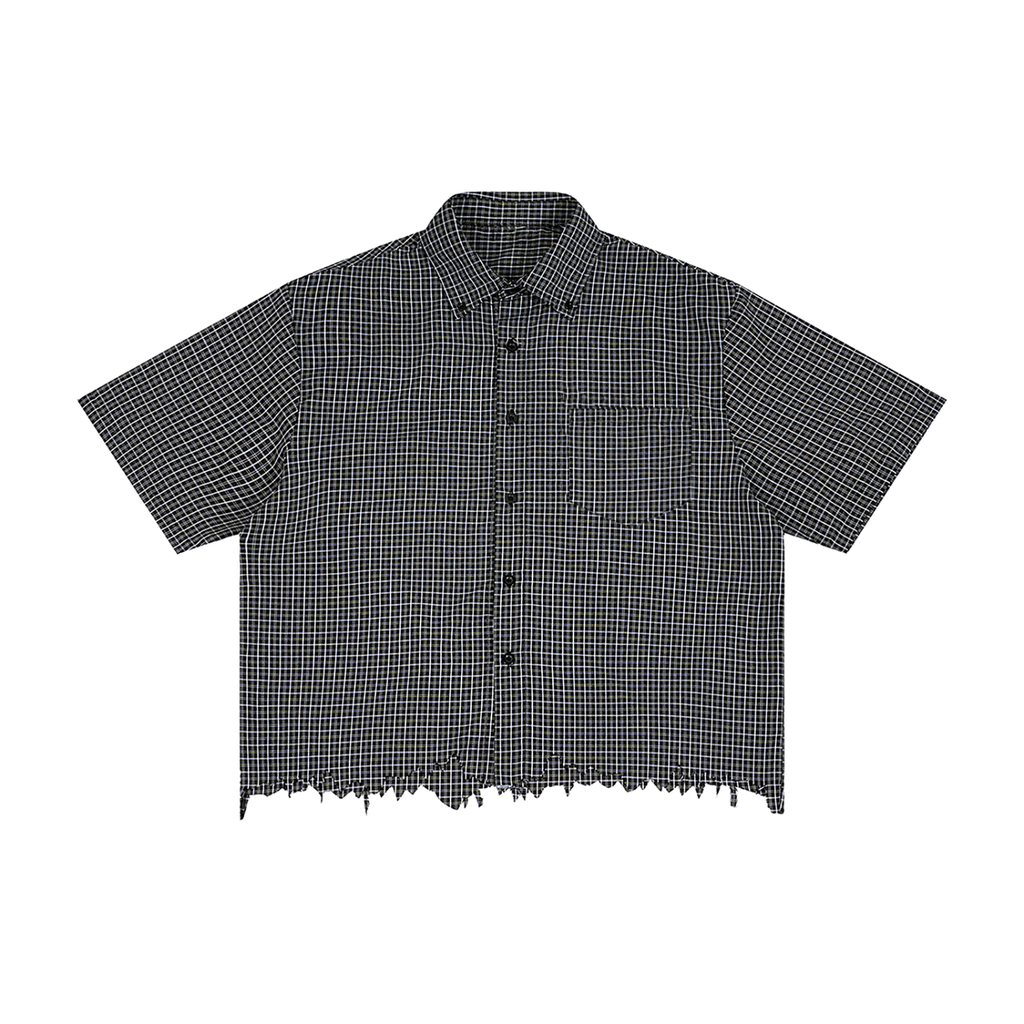 Distressed Plaid Boxy Shirt