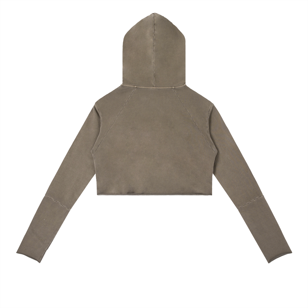 Vintage Washed Cropped V-Neck Hoodie