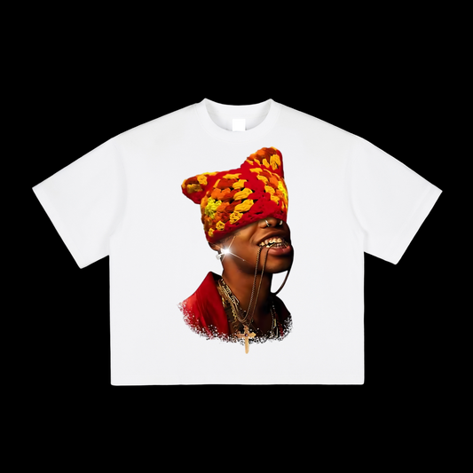 Red & Yellow Kitty Hat Print Tee