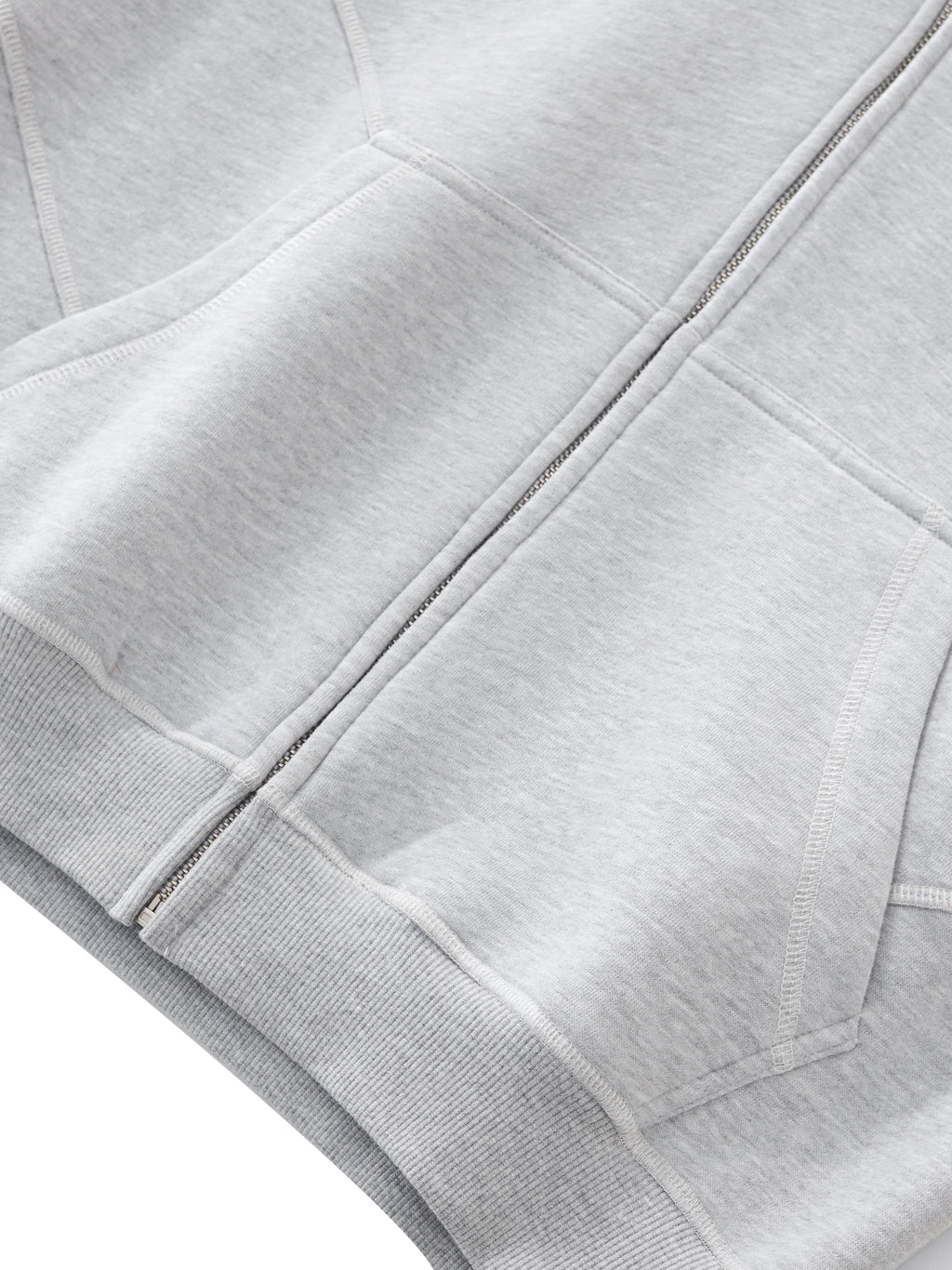 Contrast Stitched Boxy Fleece Zip Hoodie