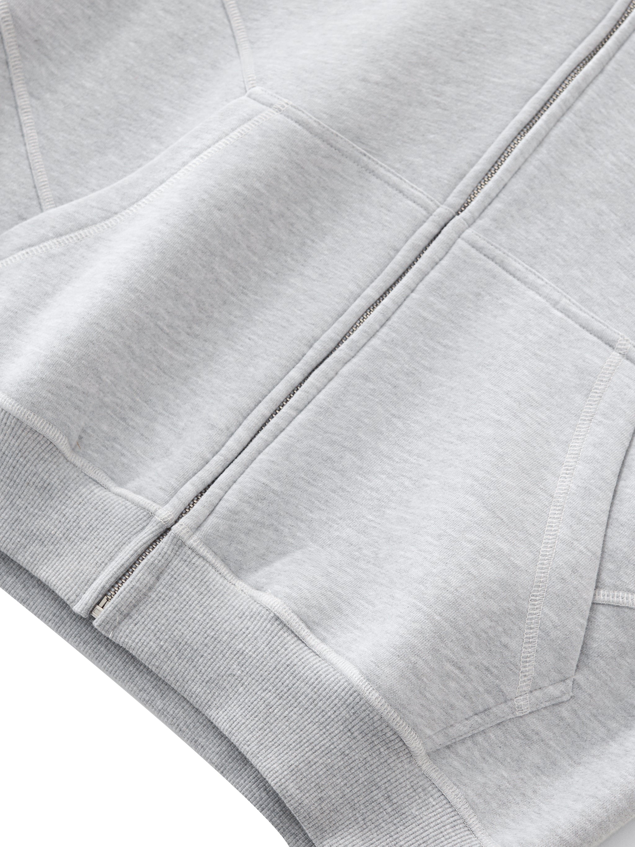 Contrast Stitched Boxy Fleece Zip Hoodie