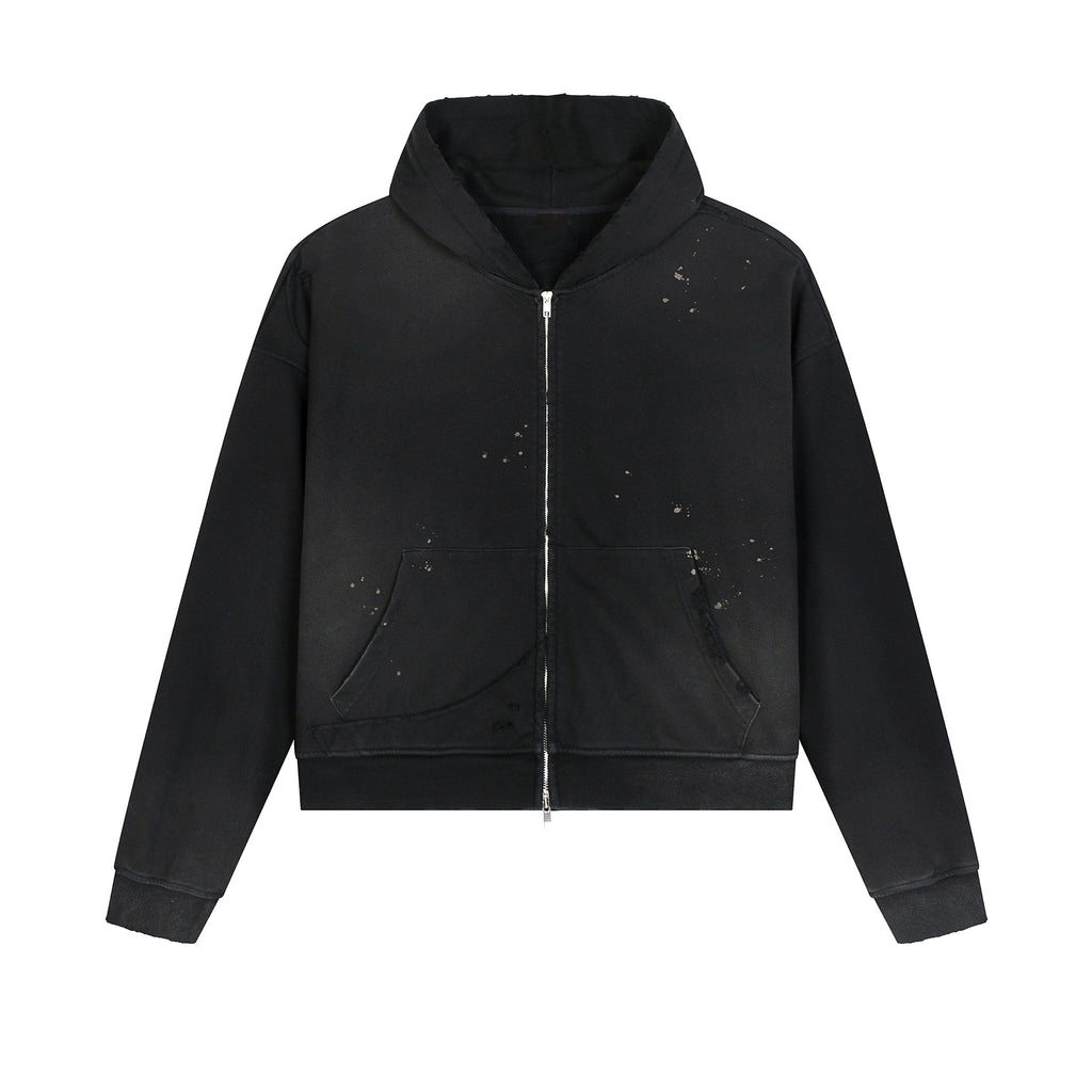 Frayed Fleece Zip Up Hoodie
