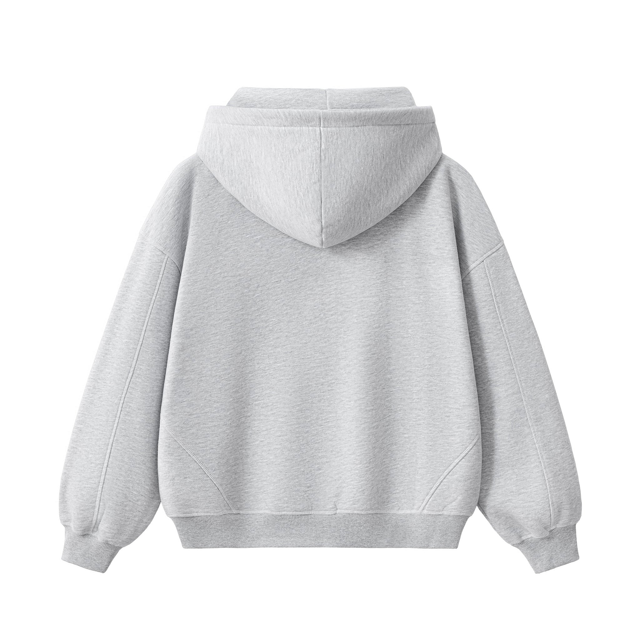 Contrast Stitched Boxy Fleece Zip Hoodie