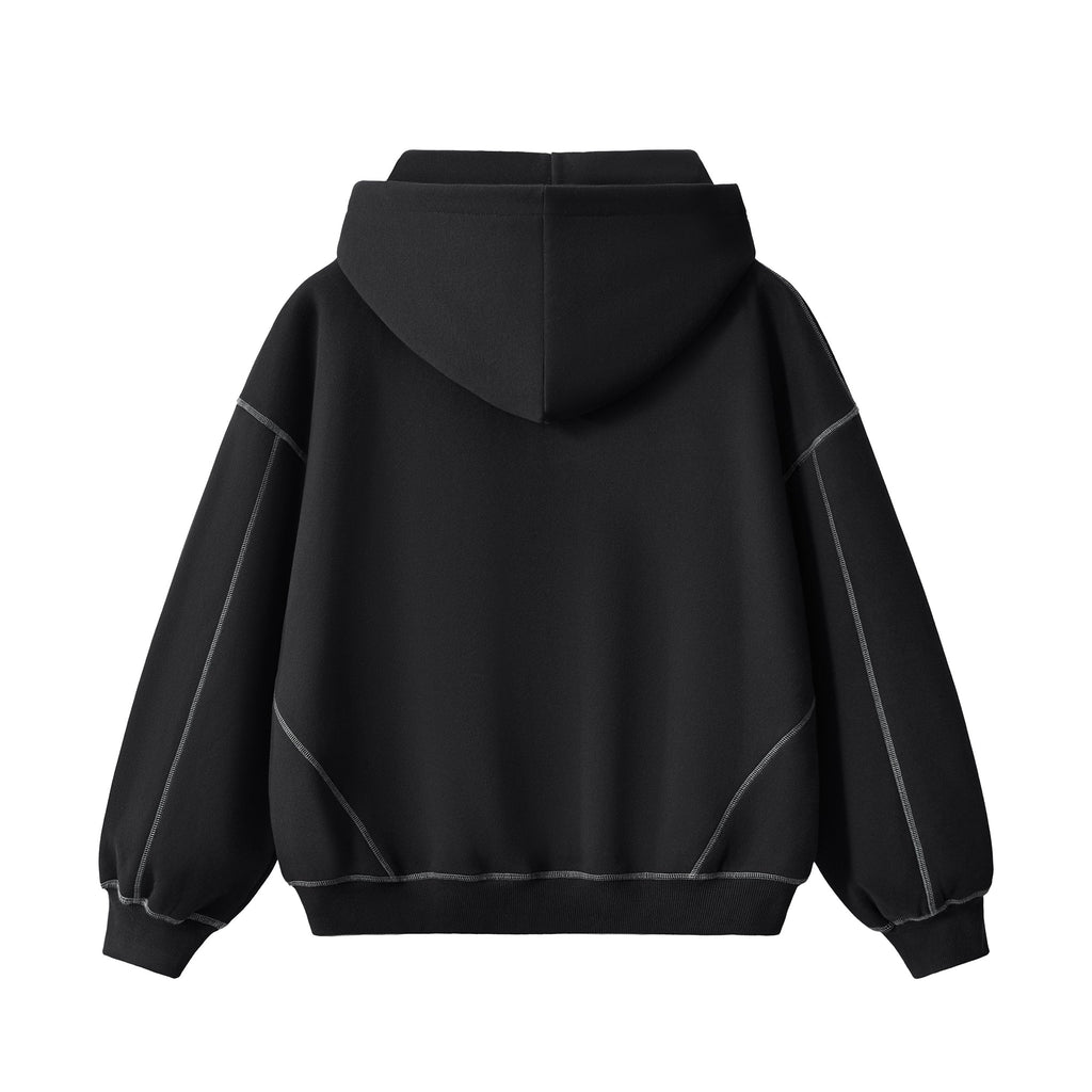 Contrast Stitched Boxy Fleece Zip Hoodie