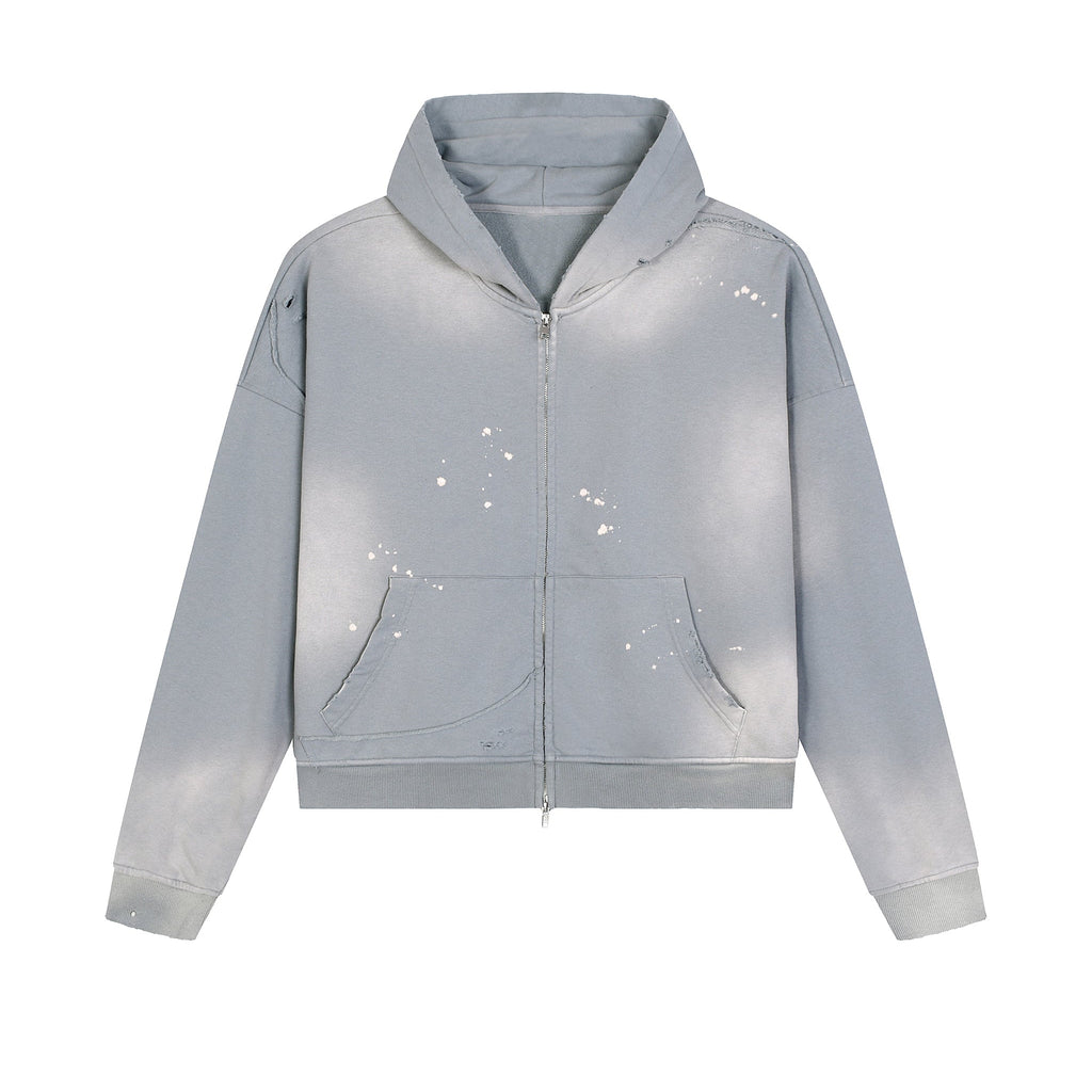 Frayed Fleece Zip Up Hoodie