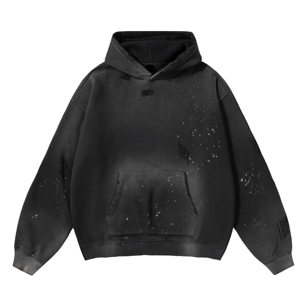 Black Vintage Wash Frayed Fleece Hoodie