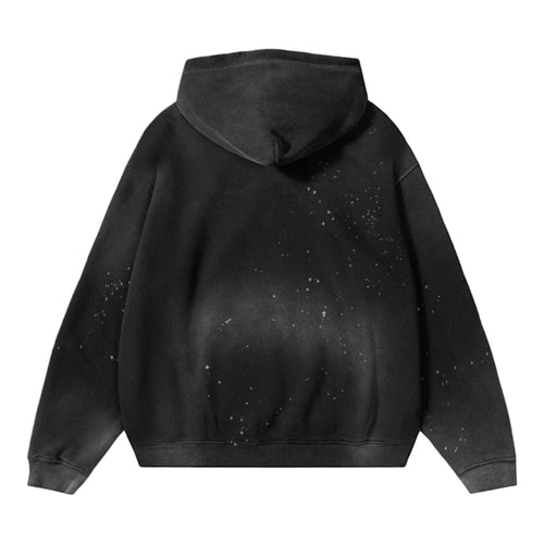 Black Vintage Wash Frayed Fleece Hoodie
