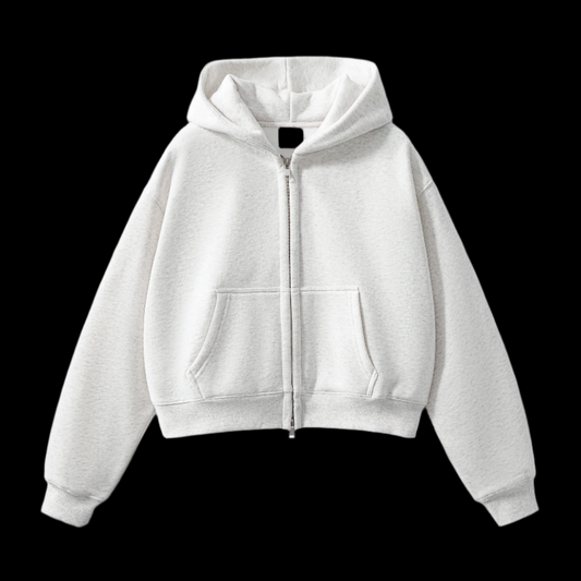 Fleeced Zip Up Cropped Hoodie