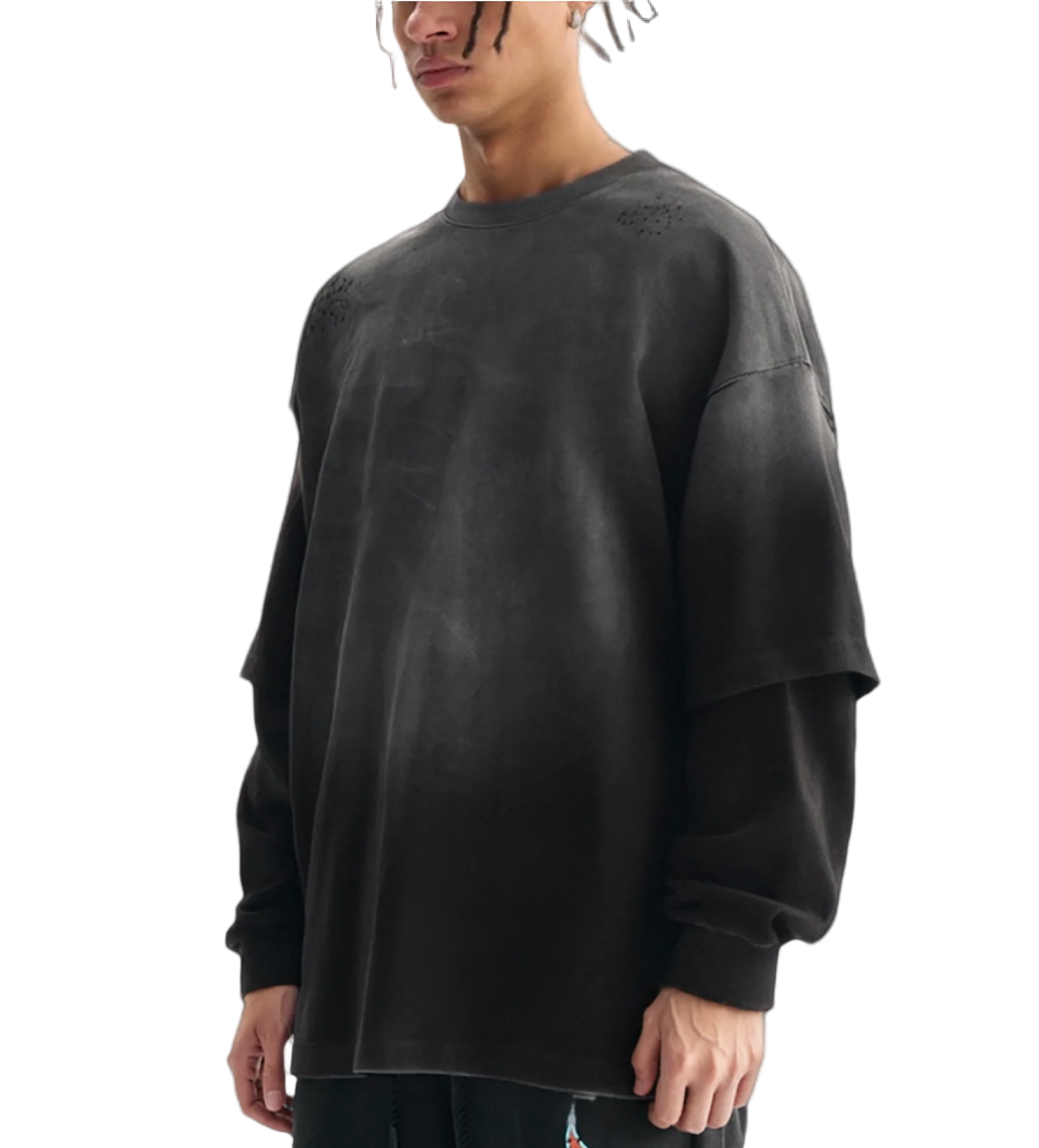 Sunfade Hand Frayed Faux Two Piece T-Shirt